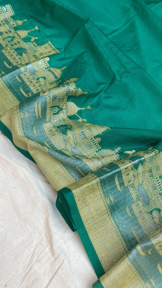 Benares Ghats Sea Green Pure Cotton Silk Banarasi Sari by Shades Of Benares - banarasi - banarasi saree shop