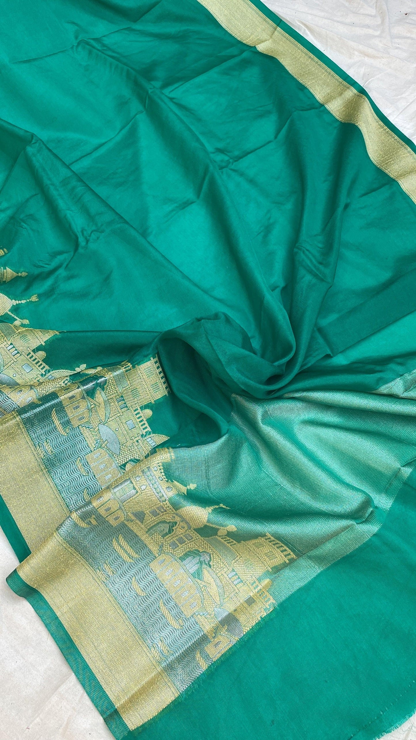 Benares Ghats Sea Green Pure Cotton Silk Banarasi Sari by Shades Of Benares - banarasi - banarasi saree shop