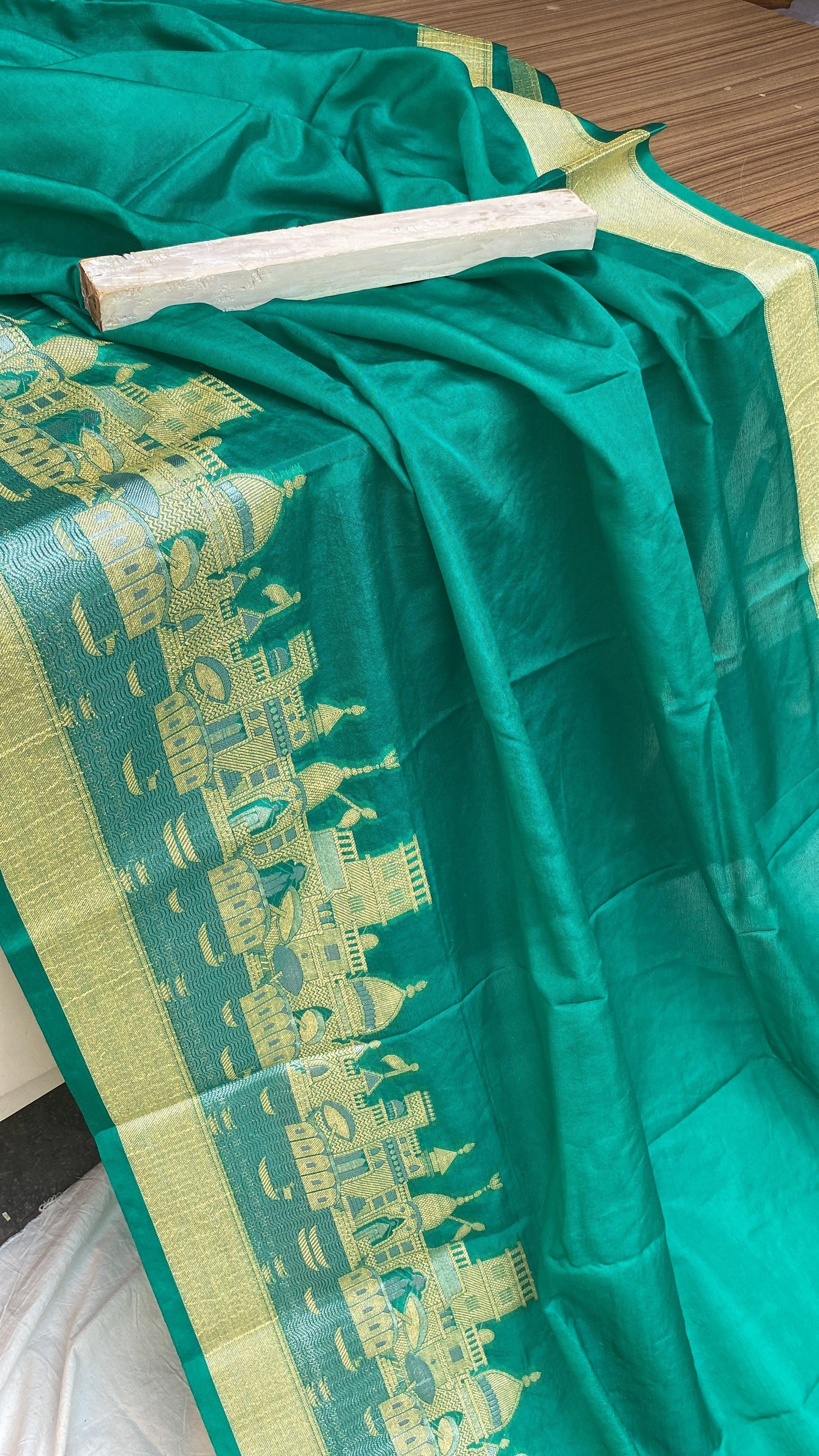 Benares Ghats Sea Green Pure Cotton Silk Banarasi Sari by Shades Of Benares - banarasi - banarasi saree shop