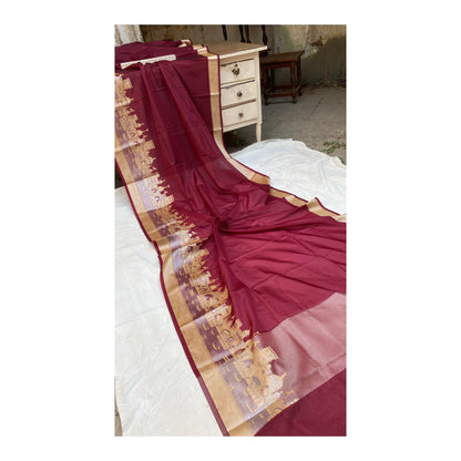 Benares Ghats Wine Pure Cotton Silk Banarasi Sari by Shades Of Benares - banarasi - banarasi saree shop