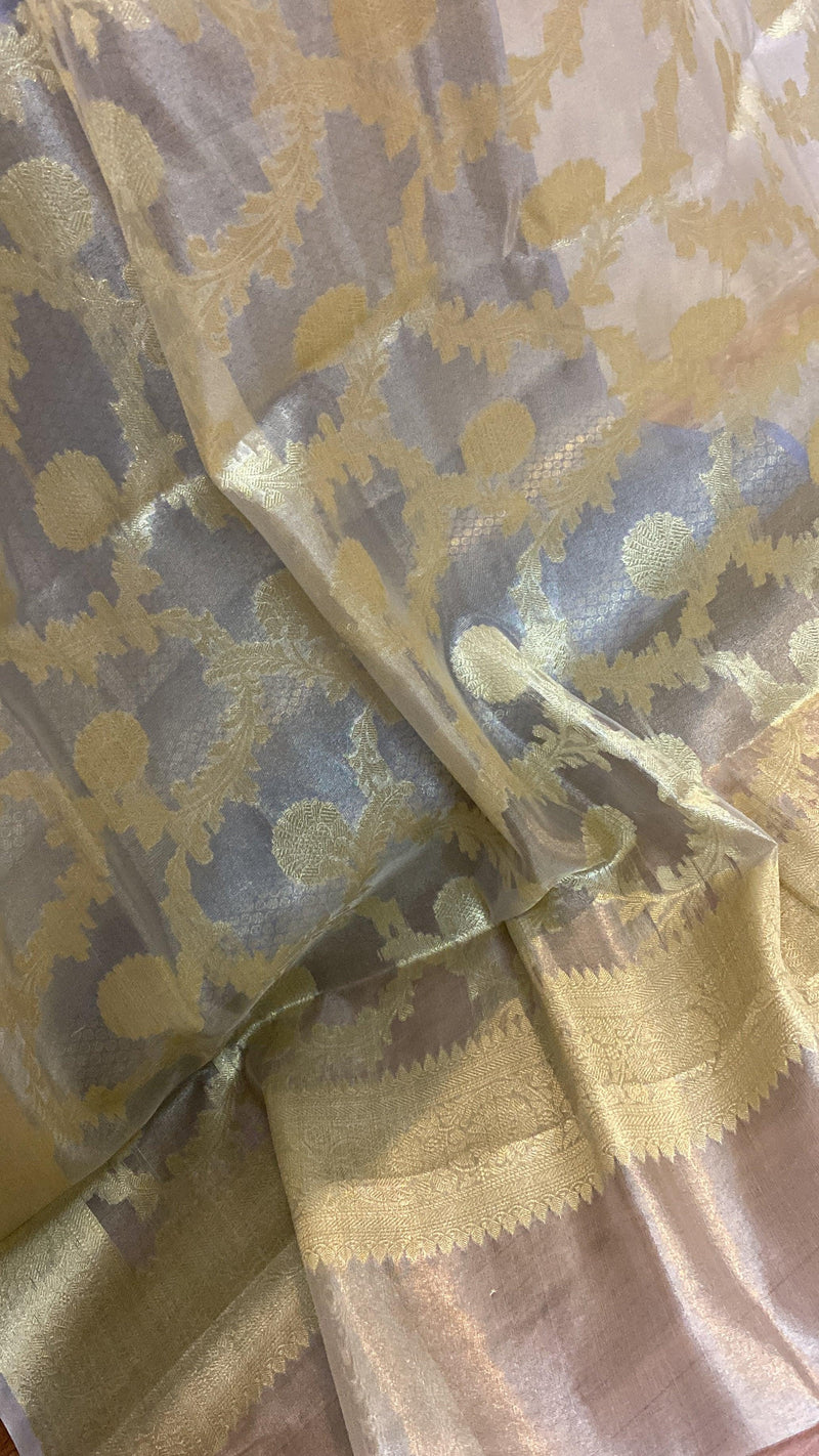 Blue Banarasi cotton handloom 3 pcs suit set with Tissue Dupatta by Shades Of Benares - banarasi - banarasi saree shop