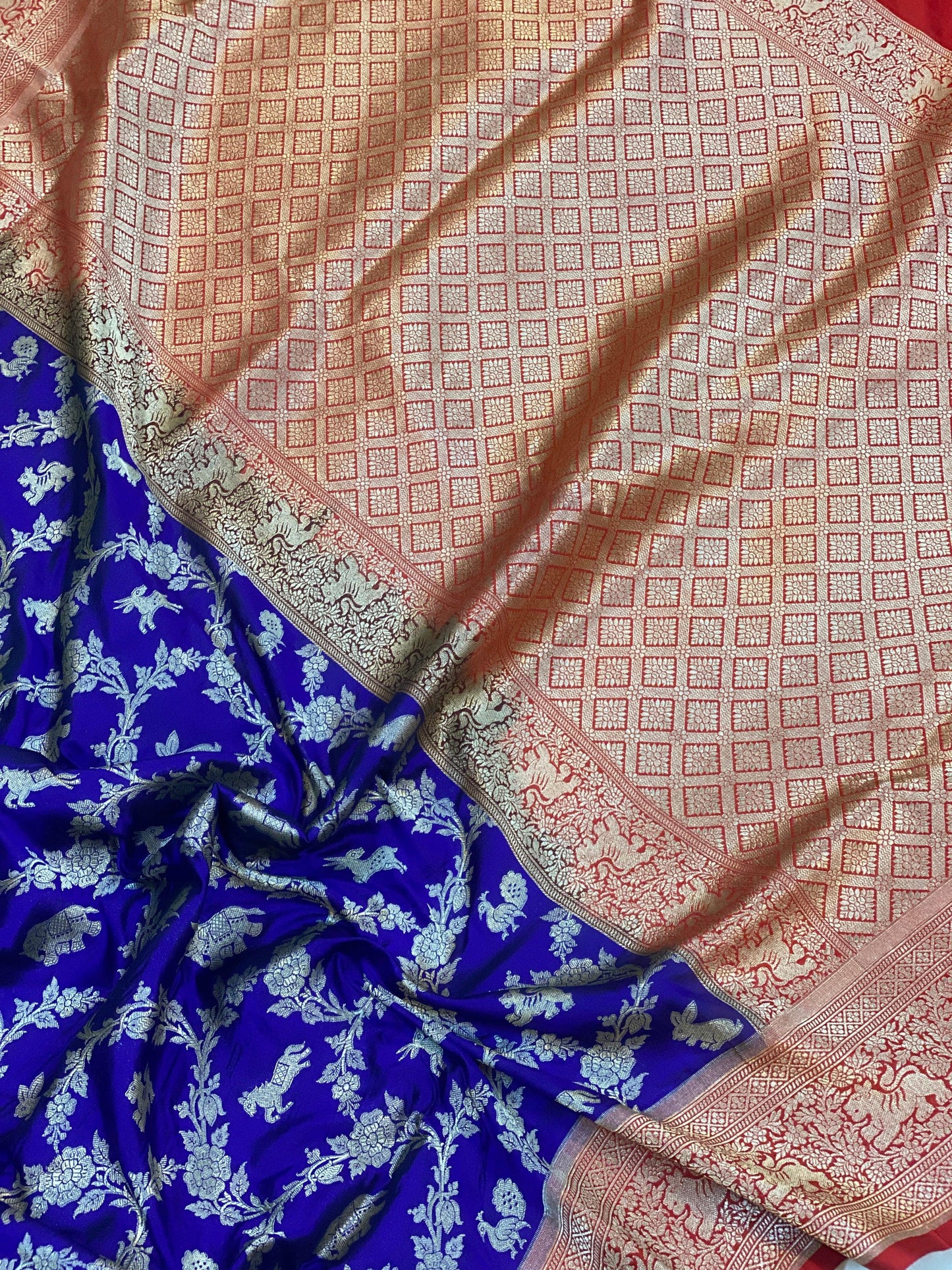 Blue Handloom Pure Banarasi Shikargah Silk Sari by Shades Of Benares - banarasi - banarasi saree shop