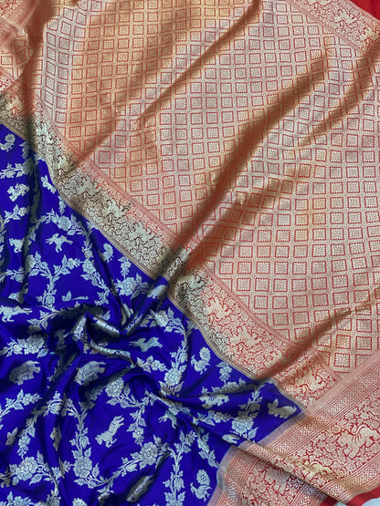 Blue Handloom Pure Banarasi Shikargah Silk Sari by Shades Of Benares - banarasi - banarasi saree shop