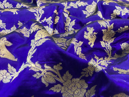 Blue Handloom Pure Banarasi Shikargah Silk Sari by Shades Of Benares - banarasi - banarasi saree shop