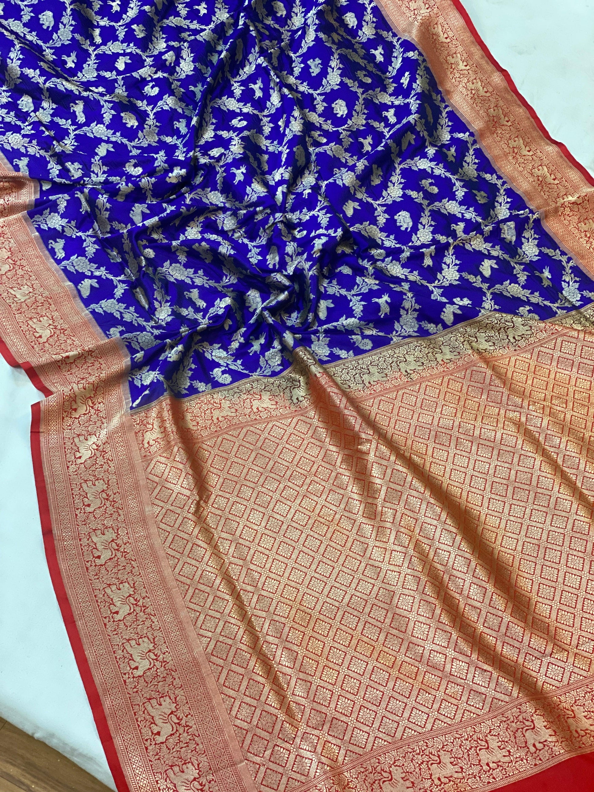 Blue Handloom Pure Banarasi Shikargah Silk Sari by Shades Of Benares - banarasi - banarasi saree shop