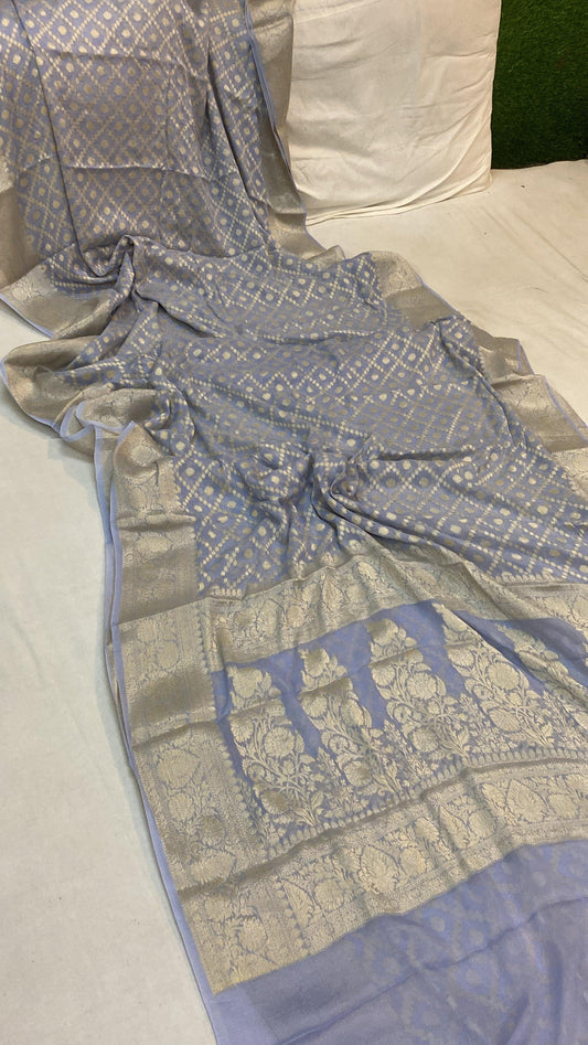 Blue Pure Khaddi Georgette Banarasi Sari by Shades Of Benares - banarasi - banarasi saree shop