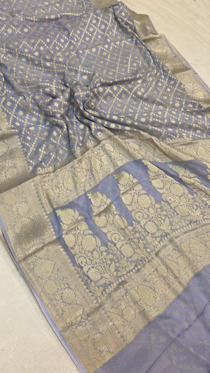 Blue Pure Khaddi Georgette Banarasi Sari by Shades Of Benares - banarasi - banarasi saree shop