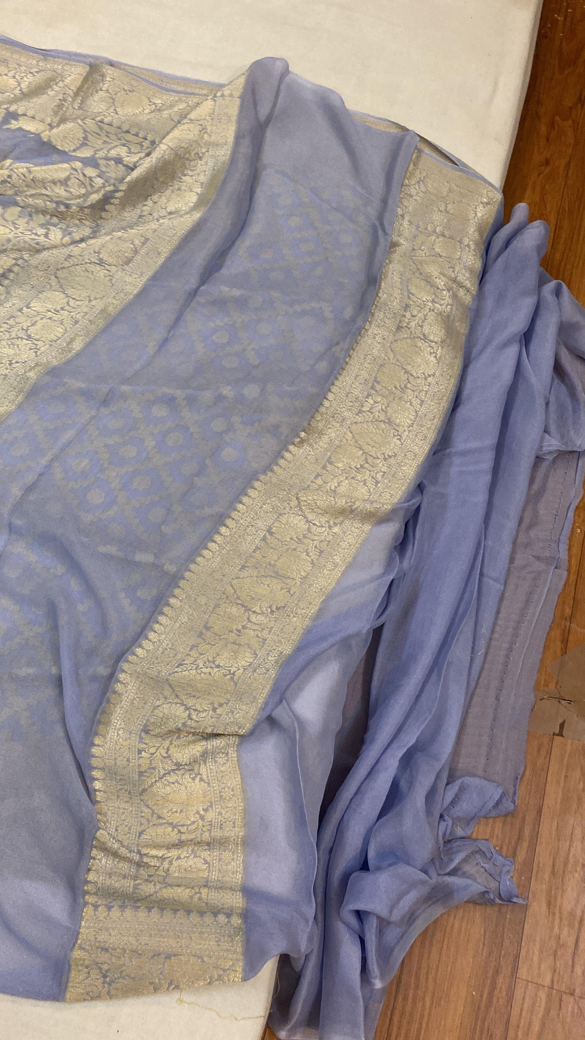 Blue Pure Khaddi Georgette Banarasi Sari by Shades Of Benares - banarasi - banarasi saree shop