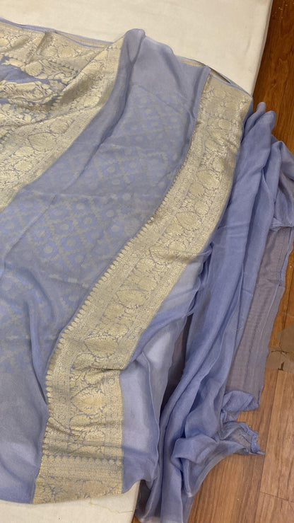 Blue Pure Khaddi Georgette Banarasi Sari by Shades Of Benares - banarasi - banarasi saree shop