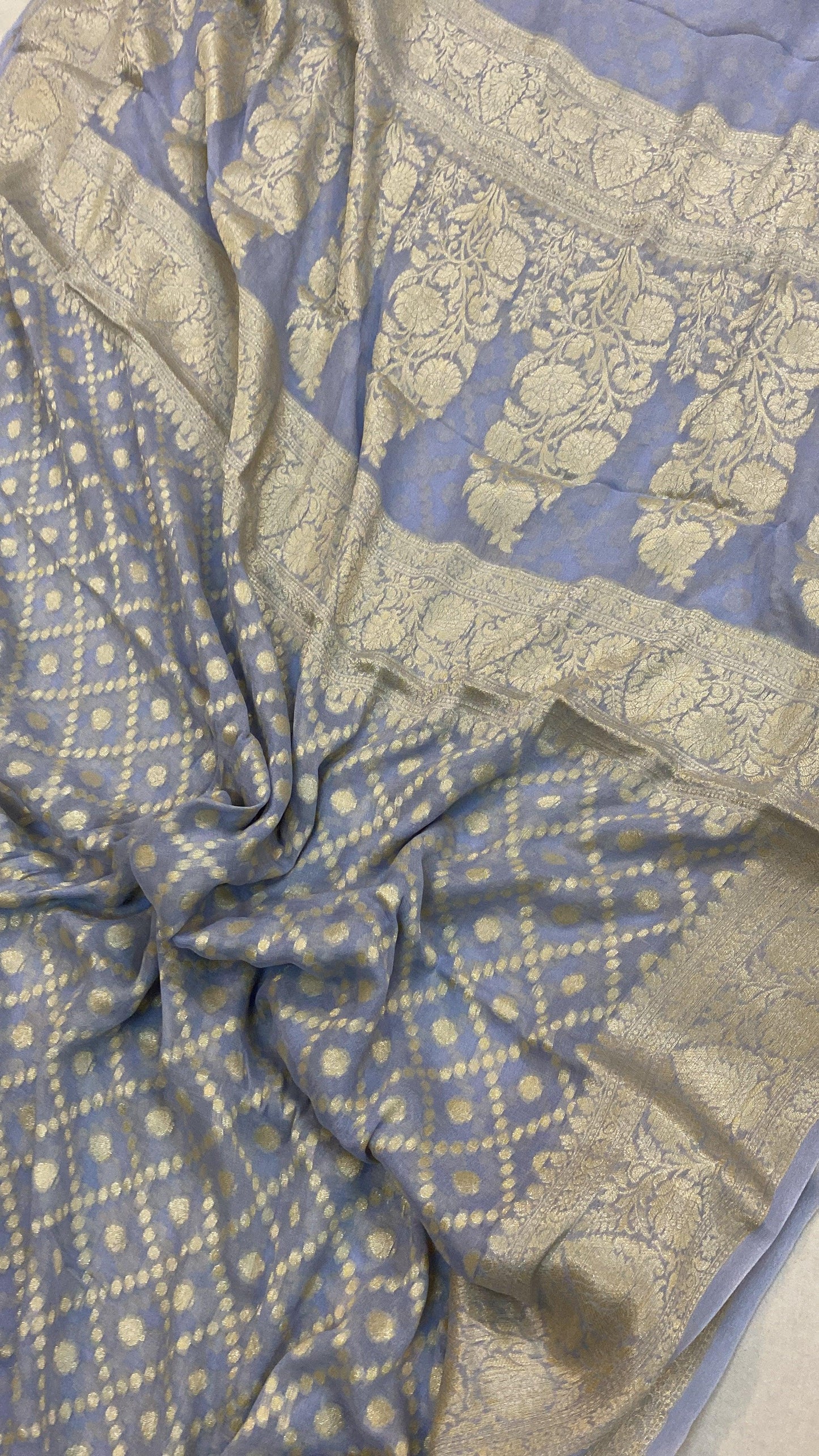 Blue Pure Khaddi Georgette Banarasi Sari by Shades Of Benares - banarasi - banarasi saree shop