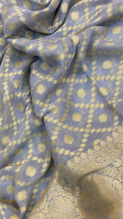 Blue Pure Khaddi Georgette Banarasi Sari by Shades Of Benares - banarasi - banarasi saree shop