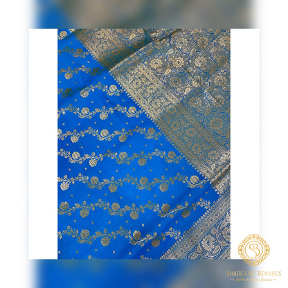 Captivating Blue Banarasi Handloom Silk Saree: A Wedding Masterpiece by Shades Of Benares - banarasi - banarasi saree shop