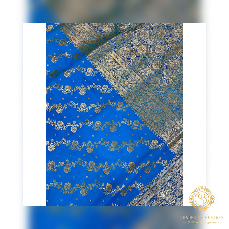 Captivating Blue Banarasi Handloom Silk Saree: A Wedding Masterpiece - Shades Of Benares