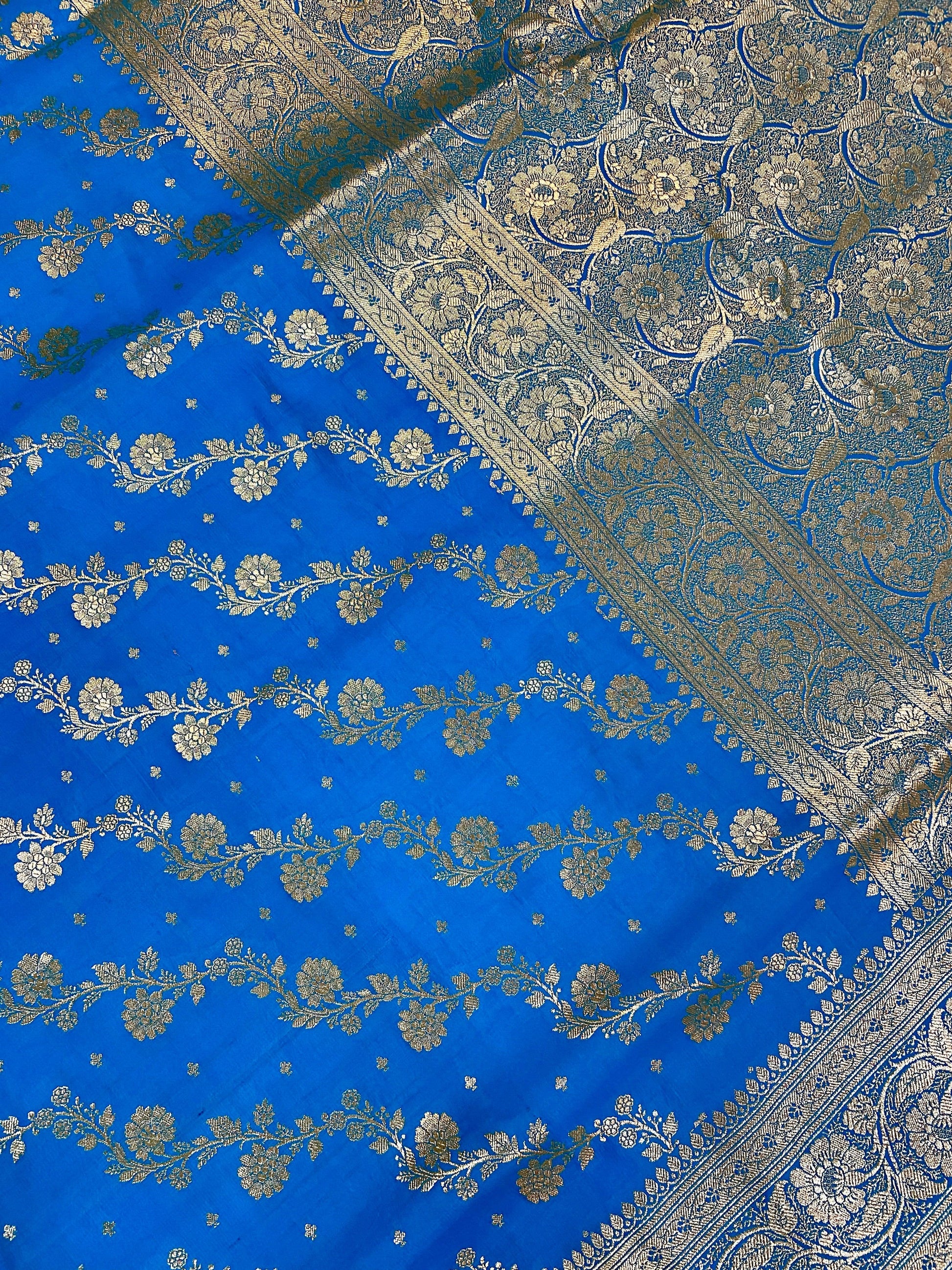 Captivating Blue Banarasi Handloom Silk Saree: A Wedding Masterpiece by Shades Of Benares - banarasi - banarasi saree shop