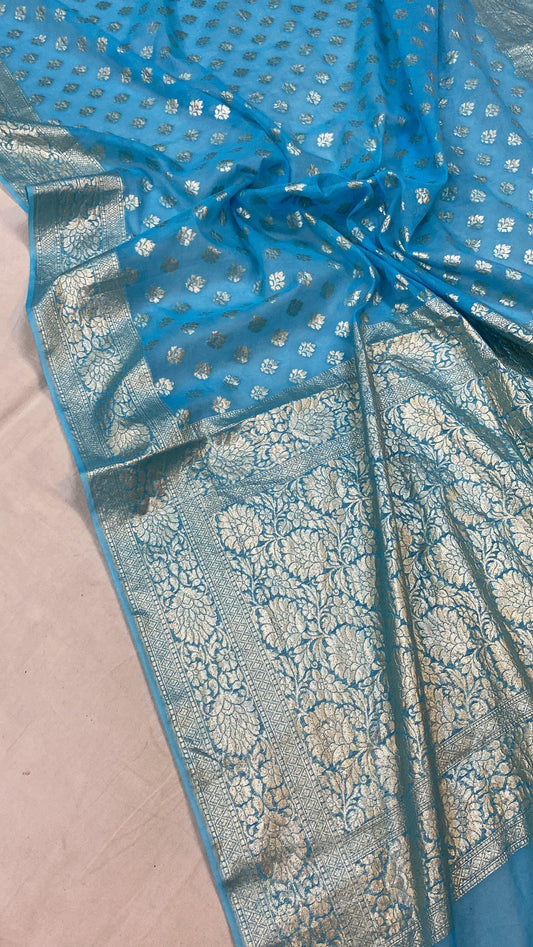 Captivating Blue Handloom Cotton Silk Banarasi Saree by Shades Of Benares - banarasi - banarasi saree shop