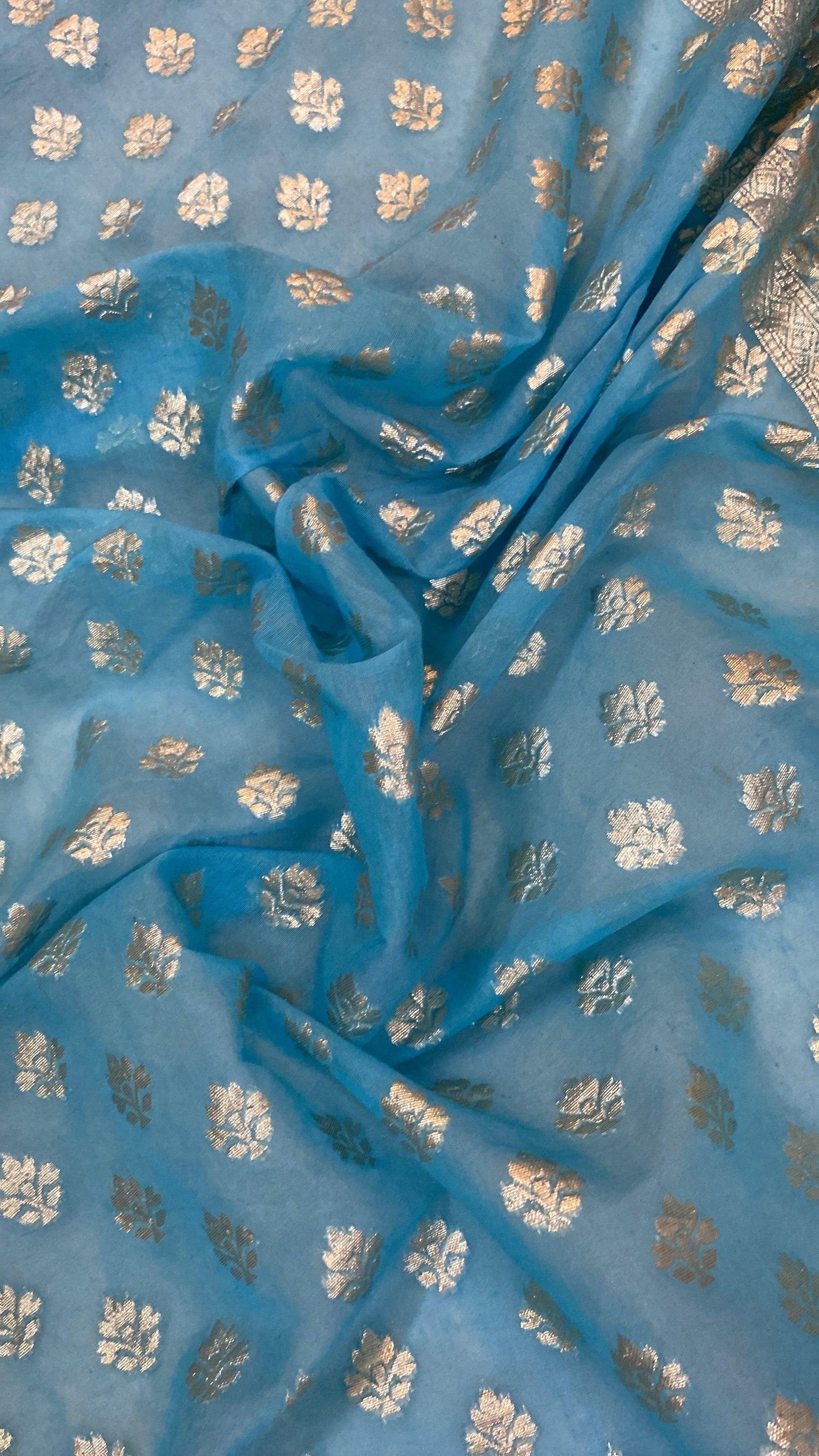 Captivating Blue Handloom Cotton Silk Banarasi Saree by Shades Of Benares - banarasi - banarasi saree shop