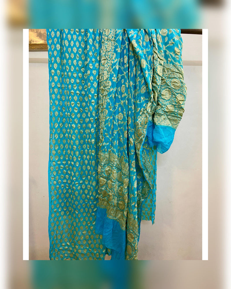 Captivating Hand Brush Dye Blue 3 pcs Khaddi Georgette Banarasi Dress Material - Shades Of Benares