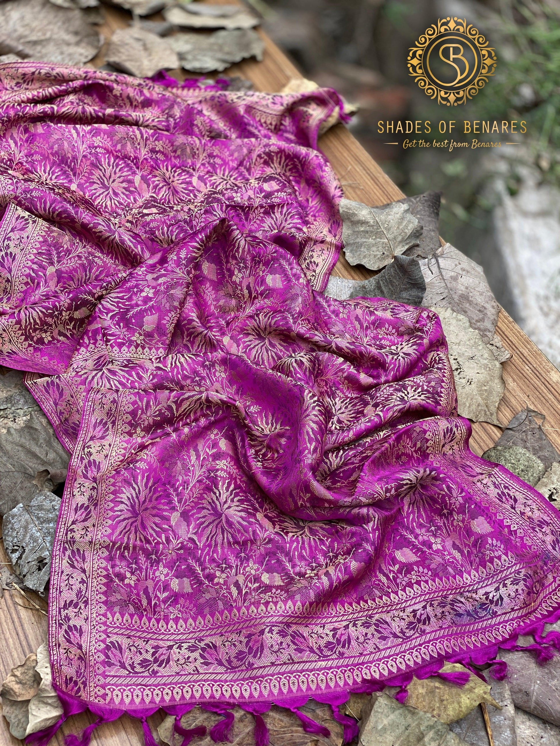 Charming Pink Printed Banarasi Silk Handloom Scarf by Shades Of Benares - banarasi - banarasi saree shop