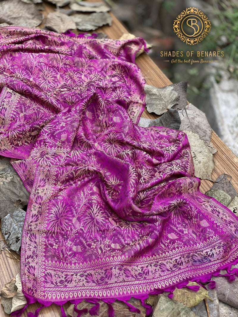 Charming Pink Printed Banarasi Silk Handloom Scarf - Shades Of Benares
