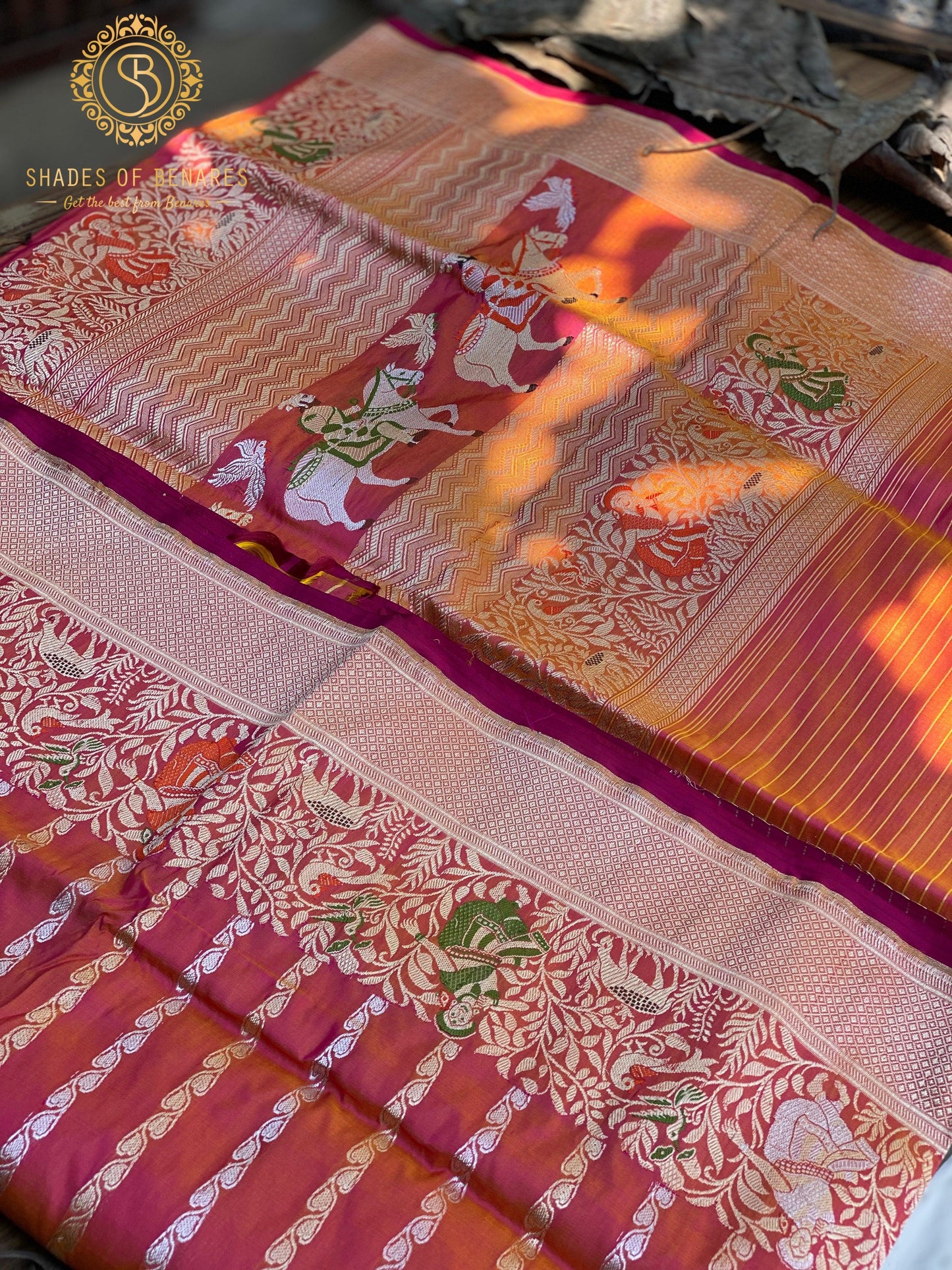 Charming Pink Short Color Banarasi Silk Saree with Shikargaah Weave and Kadhwa Sona Rupa Stripes by Shades Of Benares - banarasi - banarasi saree shop