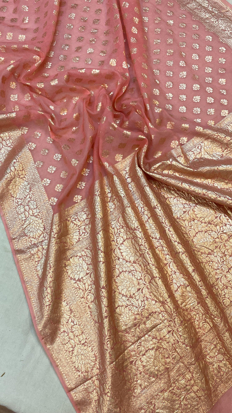 Classic Pink Handloom Cotton Silk Banarasi Saree - Shades Of Benares