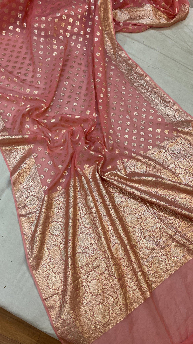 Classic Pink Handloom Cotton Silk Banarasi Saree by Shades Of Benares - banarasi - banarasi saree shop