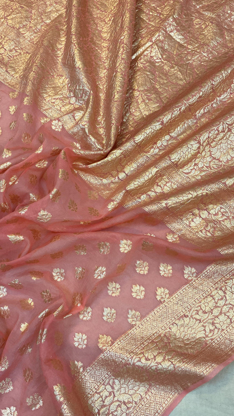 Classic Pink Handloom Cotton Silk Banarasi Saree - Shades Of Benares
