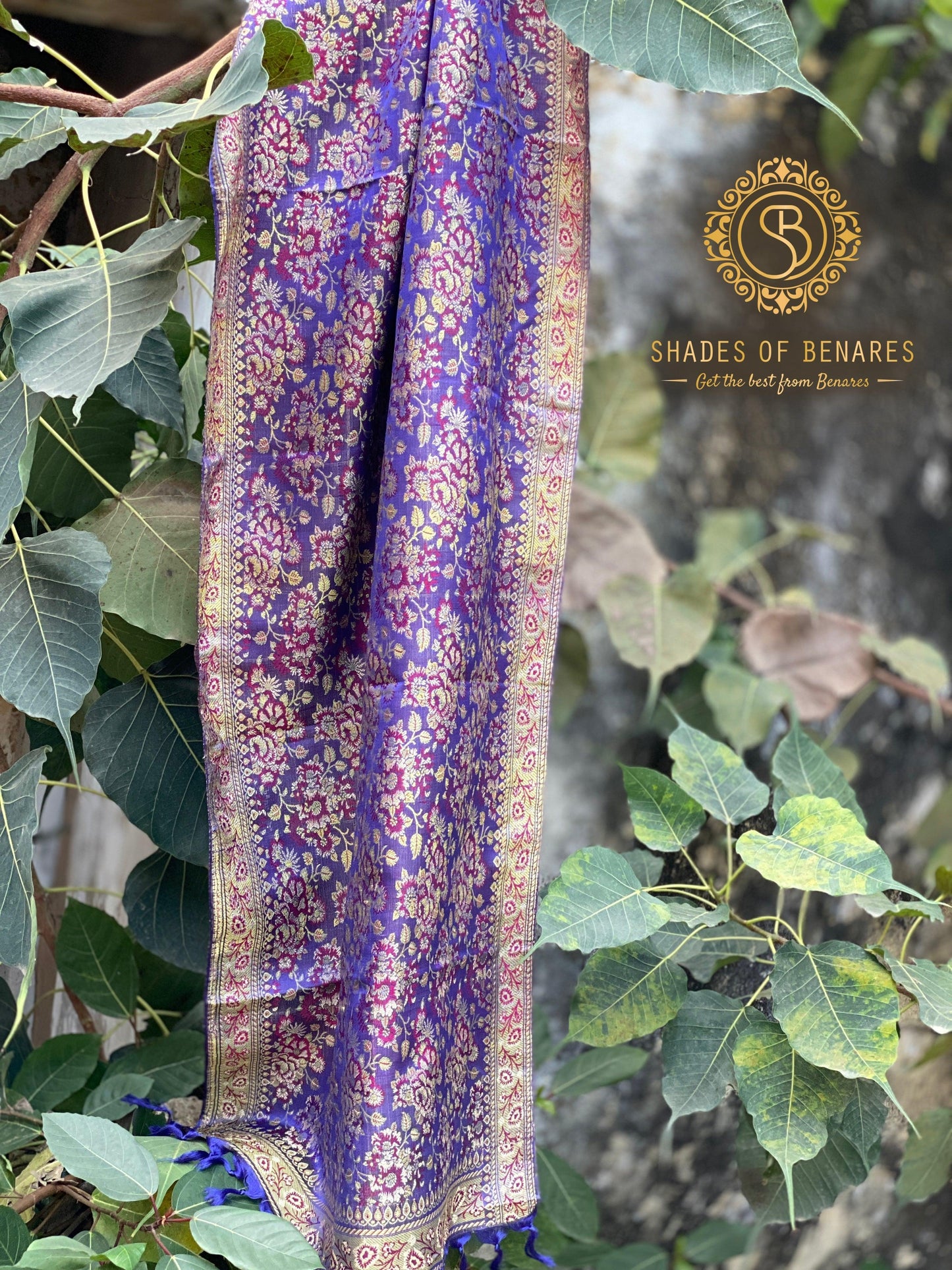 Classy Purple Handloom Printed Banarasi Silk Scarf by Shades Of Benares - banarasi - banarasi saree shop