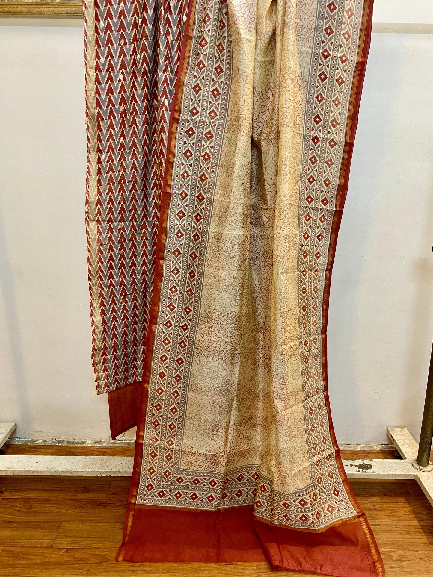 Cream Banarasi Pure cotton handloom 3 pcs suit set by MBSOB - banarasi - banarasi saree shop