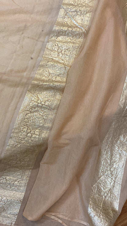 Creme Handloom Cotton Silk Banarasi Sari by Shades Of Benares - banarasi - banarasi saree shop