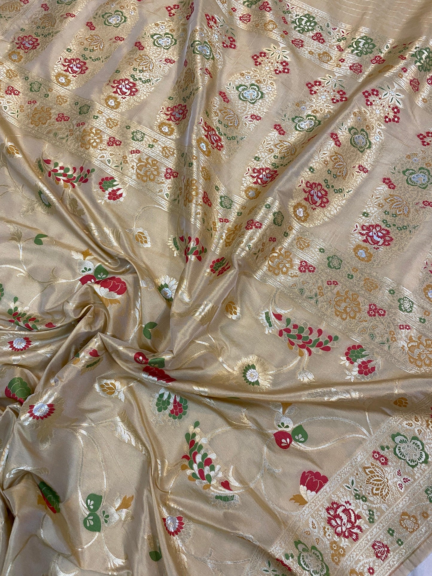 Creme Luxurious Banarasi Katan Silk Handwoven Saree by Shades Of Benares - banarasi - banarasi saree shop