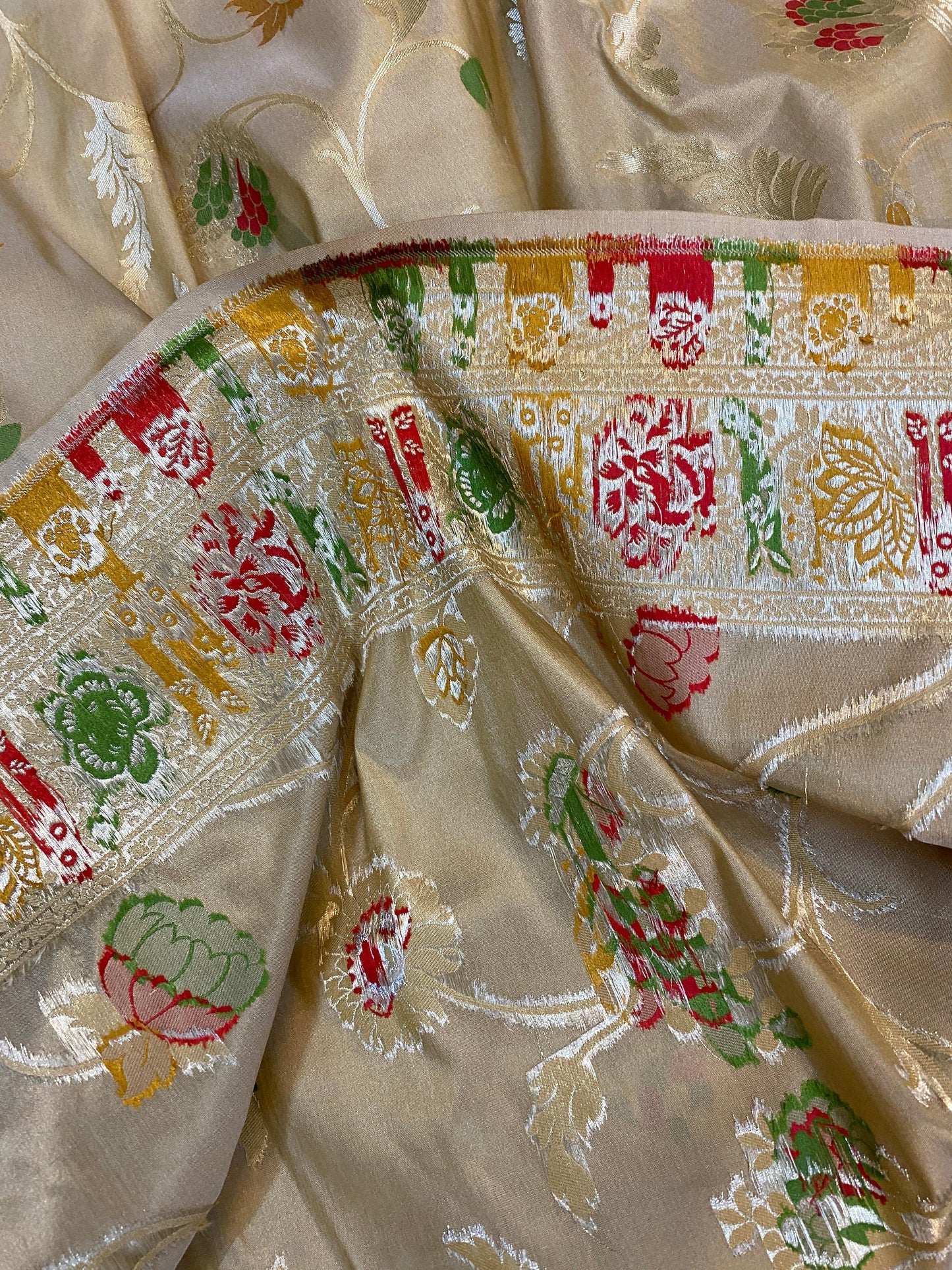 Creme Luxurious Banarasi Katan Silk Handwoven Saree by Shades Of Benares - banarasi - banarasi saree shop