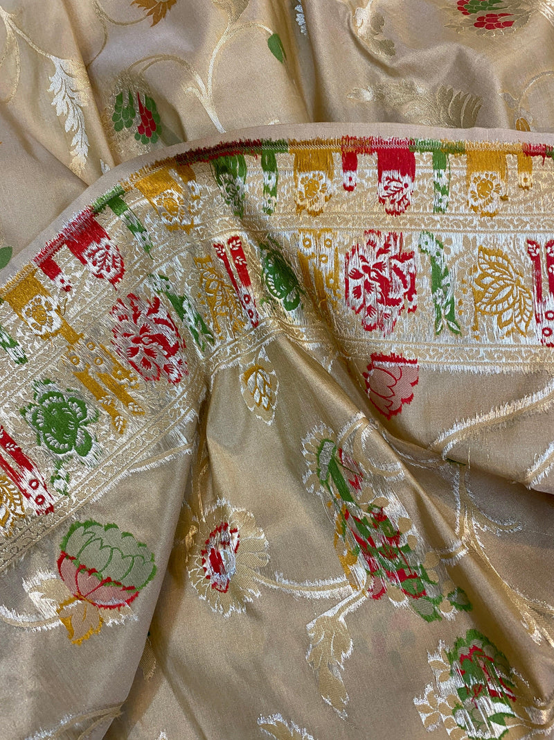 Creme Luxurious Banarasi Katan Silk Handwoven Saree - Shades Of Benares
