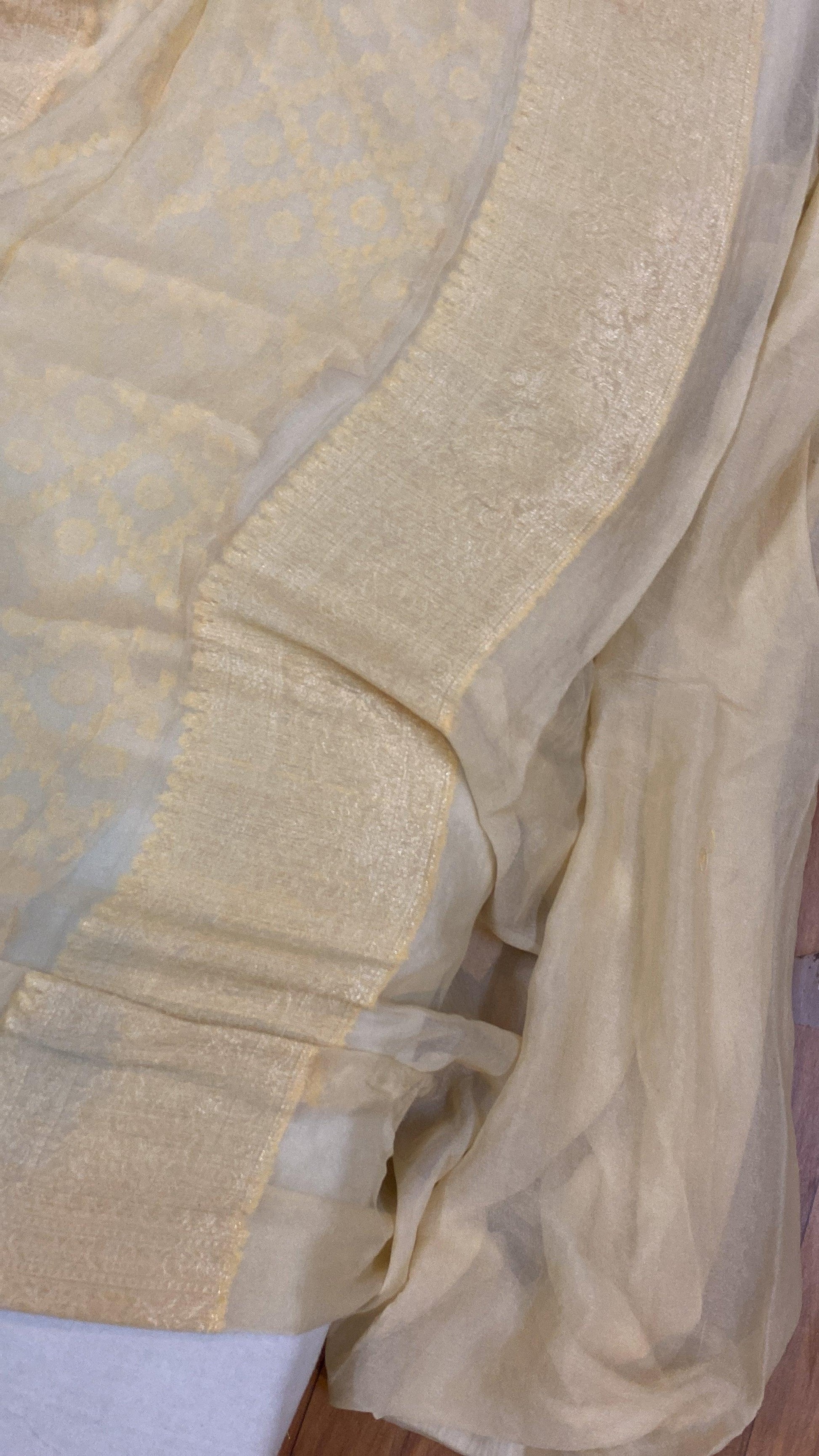 Creme Pure Khaddi Georgette Banarasi Sari by Shades Of Benares - banarasi - banarasi saree shop