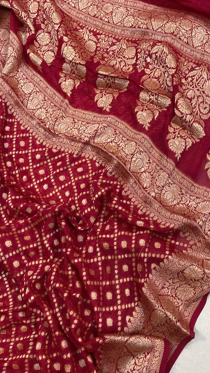 Deep Pink Pure Khaddi Georgette Banarasi Sari by Shades Of Benares - banarasi - banarasi saree shop