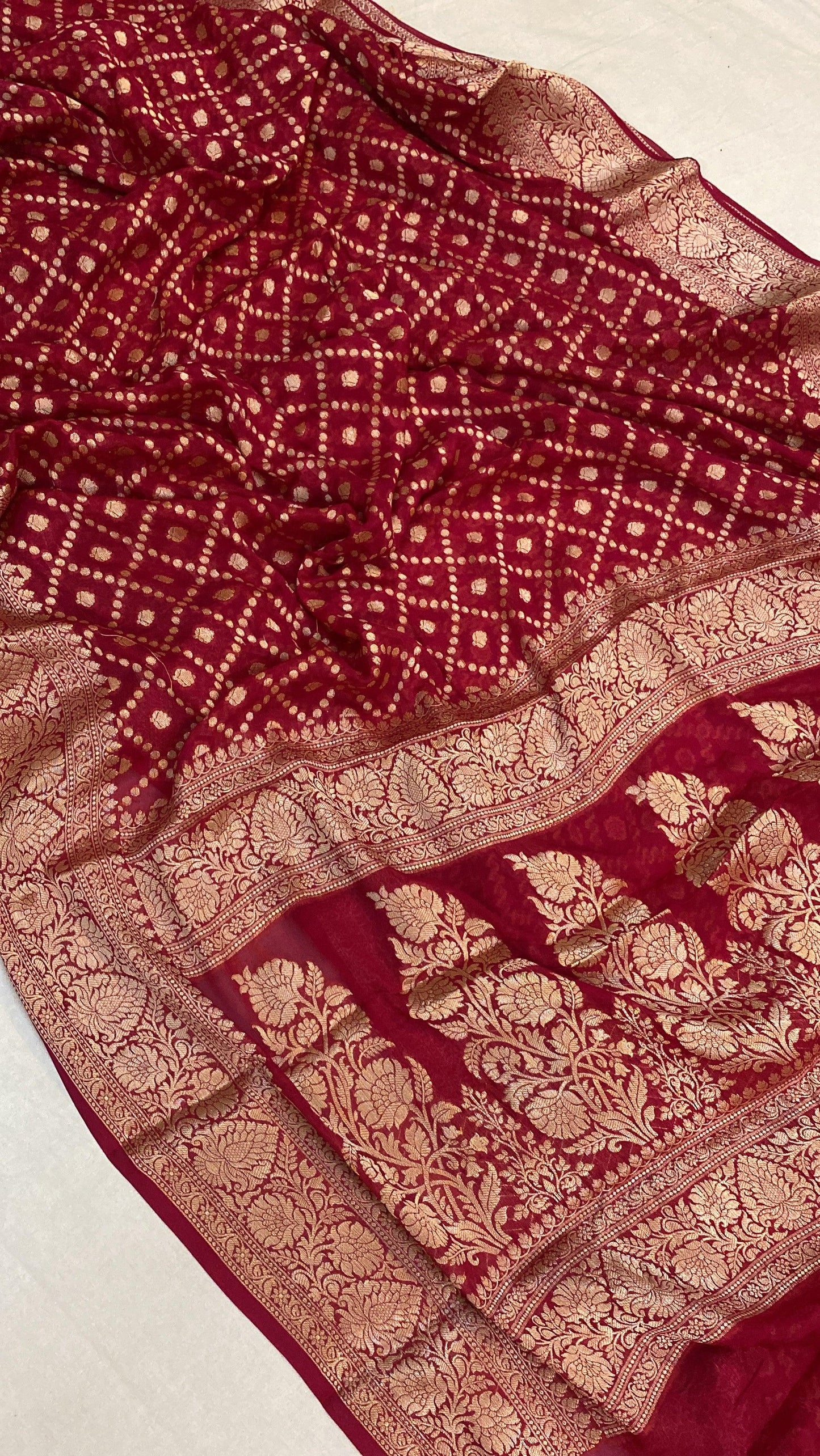 Deep Pink Pure Khaddi Georgette Banarasi Sari by Shades Of Benares - banarasi - banarasi saree shop