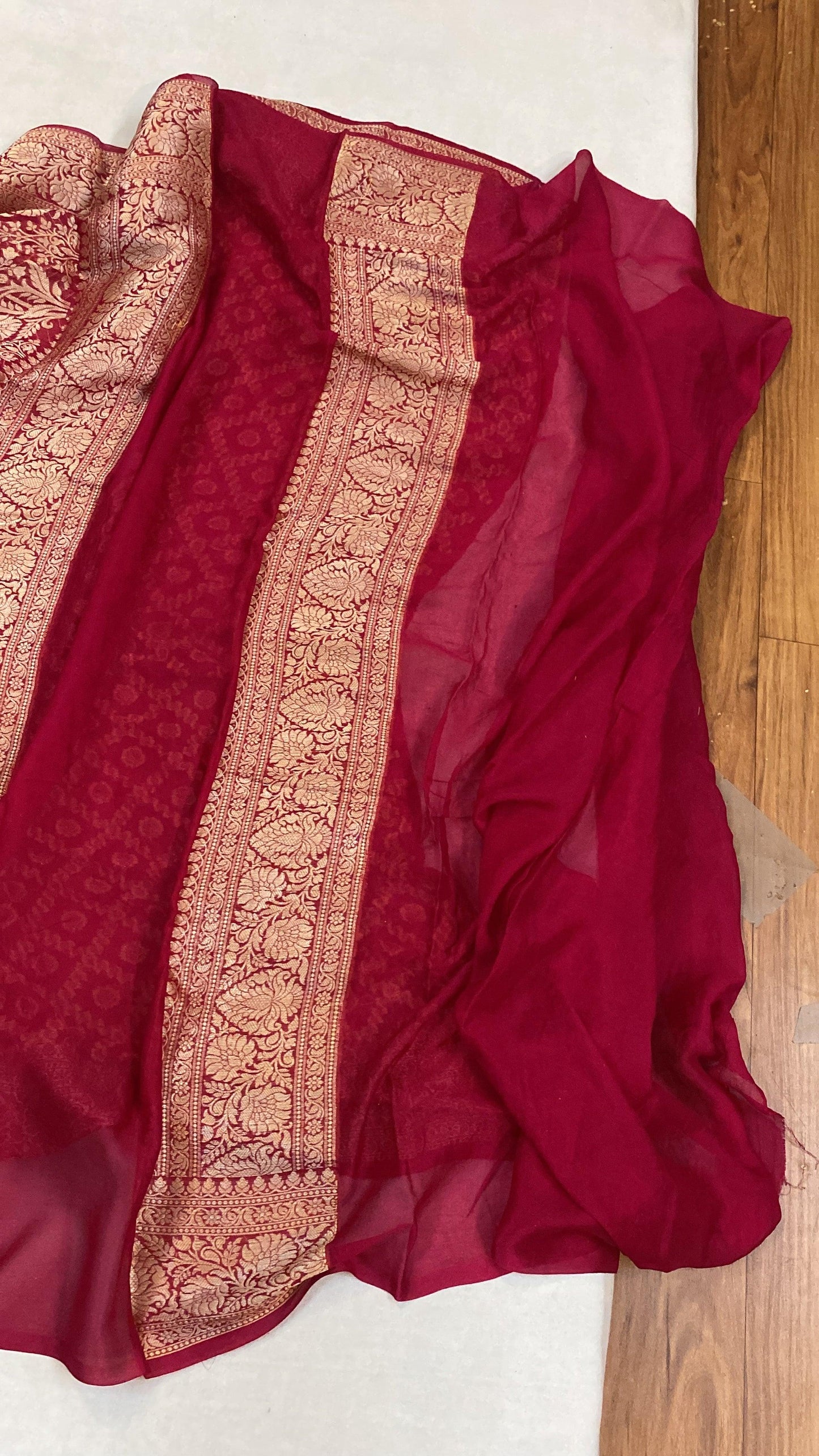 Deep Pink Pure Khaddi Georgette Banarasi Sari by Shades Of Benares - banarasi - banarasi saree shop