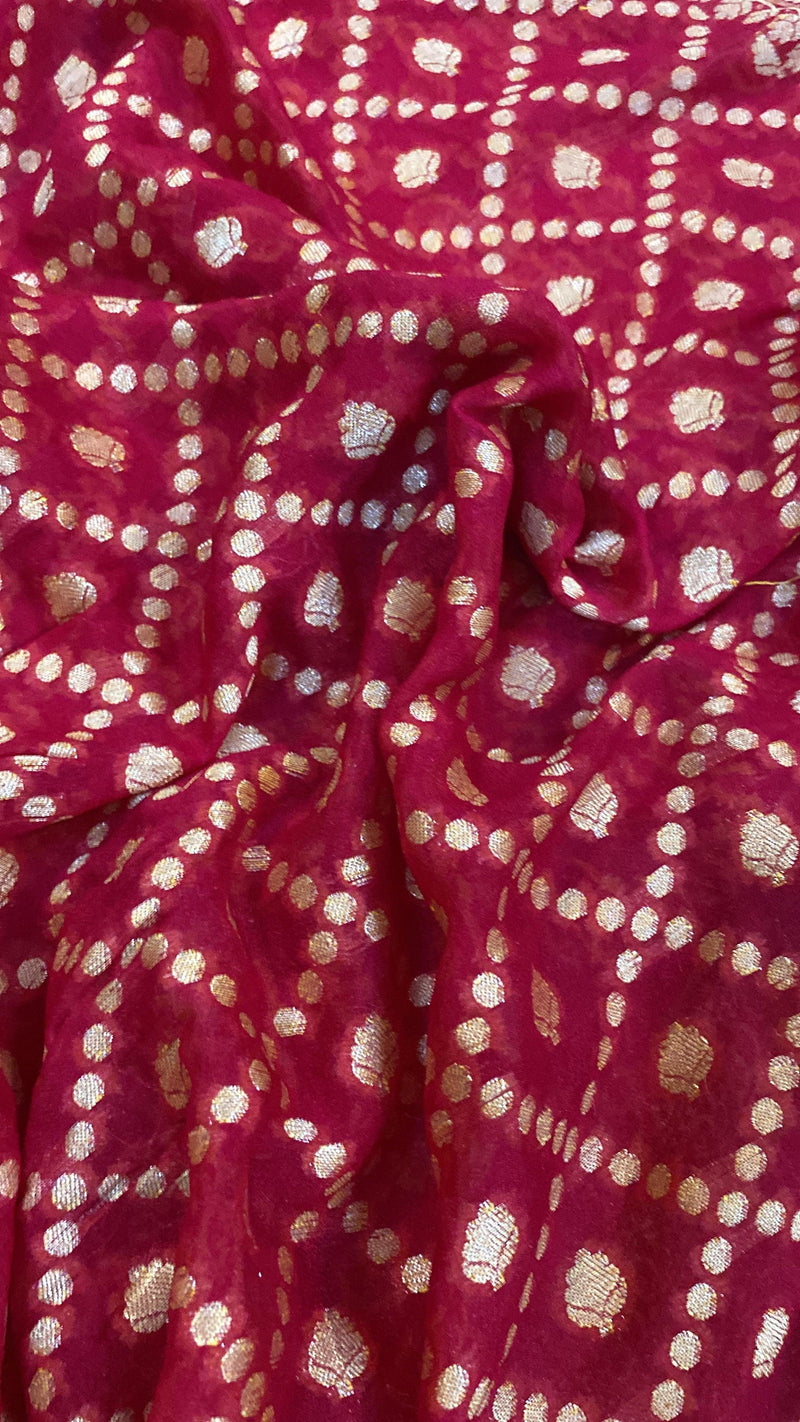 Deep Pink Pure Khaddi Georgette Banarasi Sari by Shades Of Benares - banarasi - banarasi saree shop
