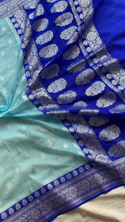 Elegant and Timeless: Blue Pure Chiffon Banarasi Sari by Shades Of Benares - banarasi - banarasi saree shop