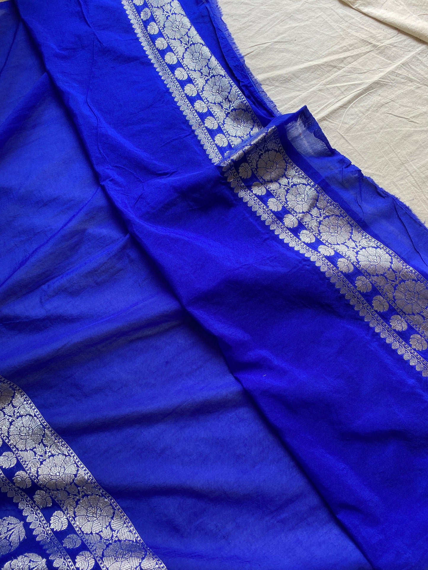 Elegant and Timeless: Blue Pure Chiffon Banarasi Sari by Shades Of Benares - banarasi - banarasi saree shop