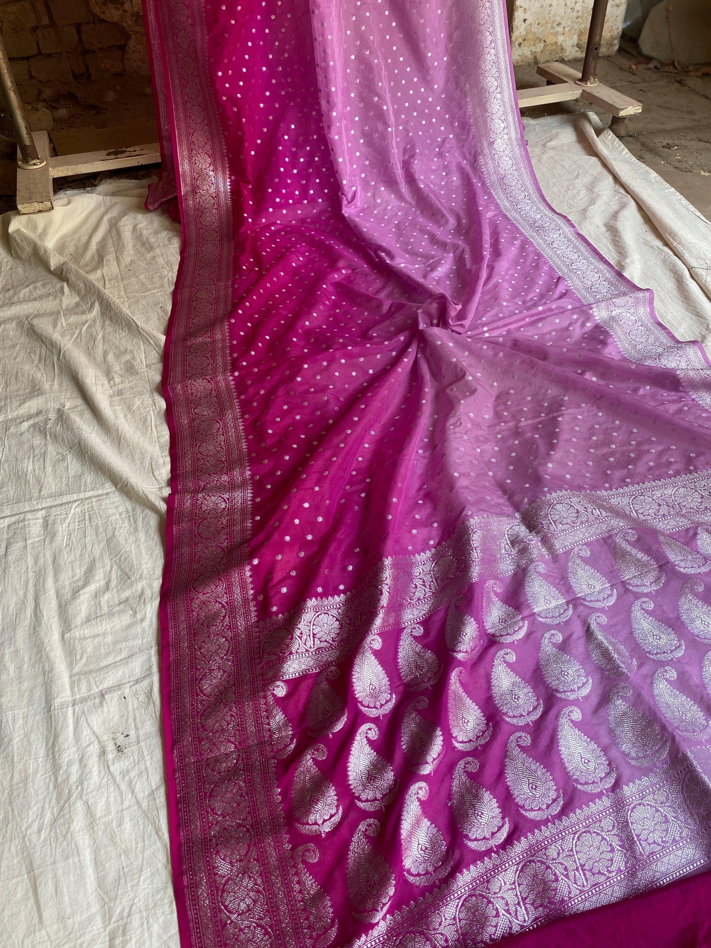 Elegant and Timeless: Handwoven Pink Pure Chiffon Banarasi Sari by Shades Of Benares - banarasi - banarasi saree shop