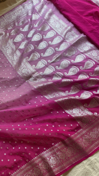 Elegant and Timeless: Handwoven Pink Pure Chiffon Banarasi Sari by Shades Of Benares - banarasi - banarasi saree shop