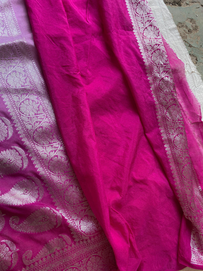 Elegant and Timeless: Handwoven Pink Pure Chiffon Banarasi Sari by Shades Of Benares - banarasi - banarasi saree shop