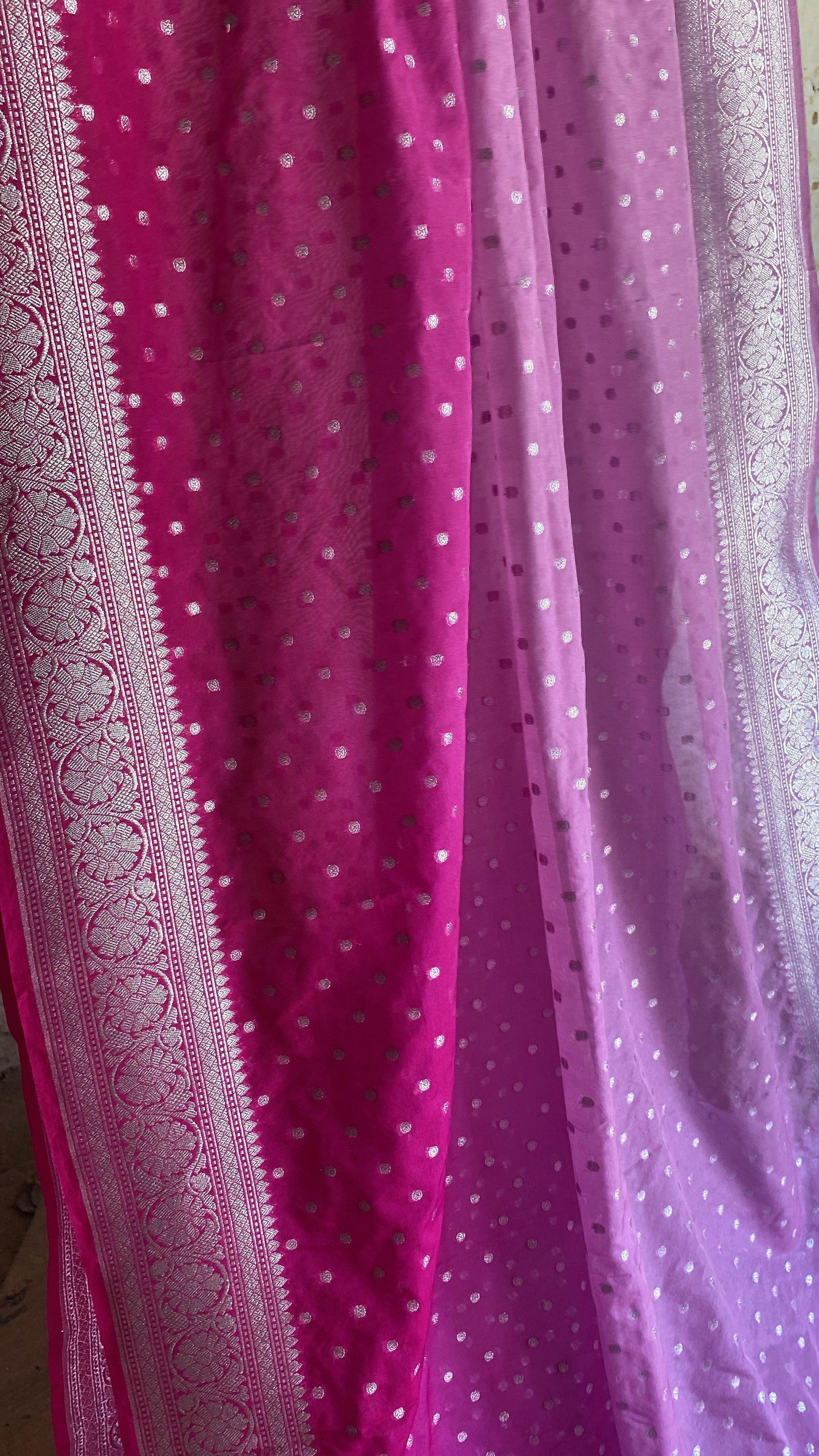 Elegant and Timeless: Handwoven Pink Pure Chiffon Banarasi Sari by Shades Of Benares - banarasi - banarasi saree shop