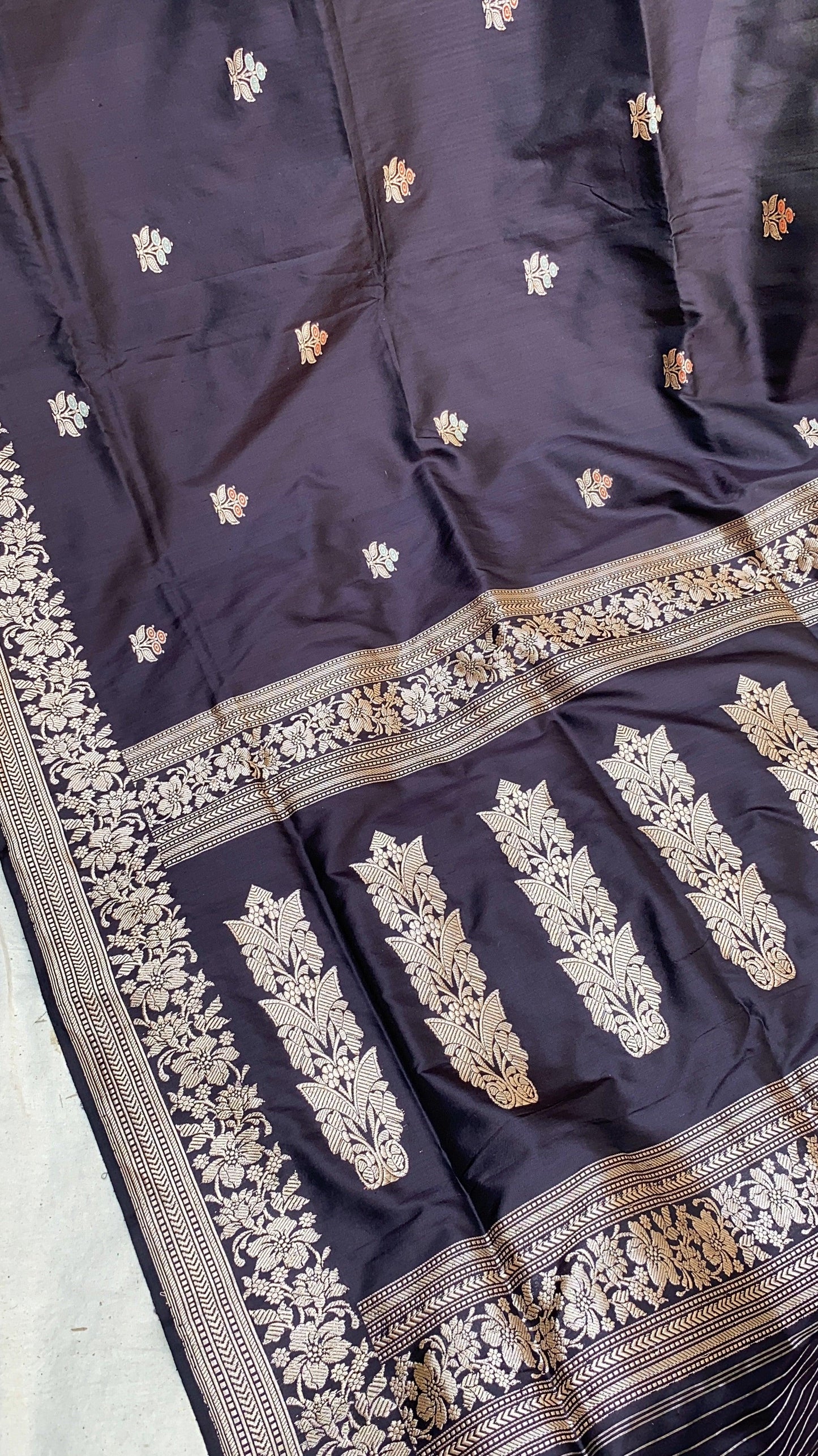 Elegant Black Handloom Kadhwa Banarasi Silk Sari by Shades Of Benares - banarasi - banarasi saree shop