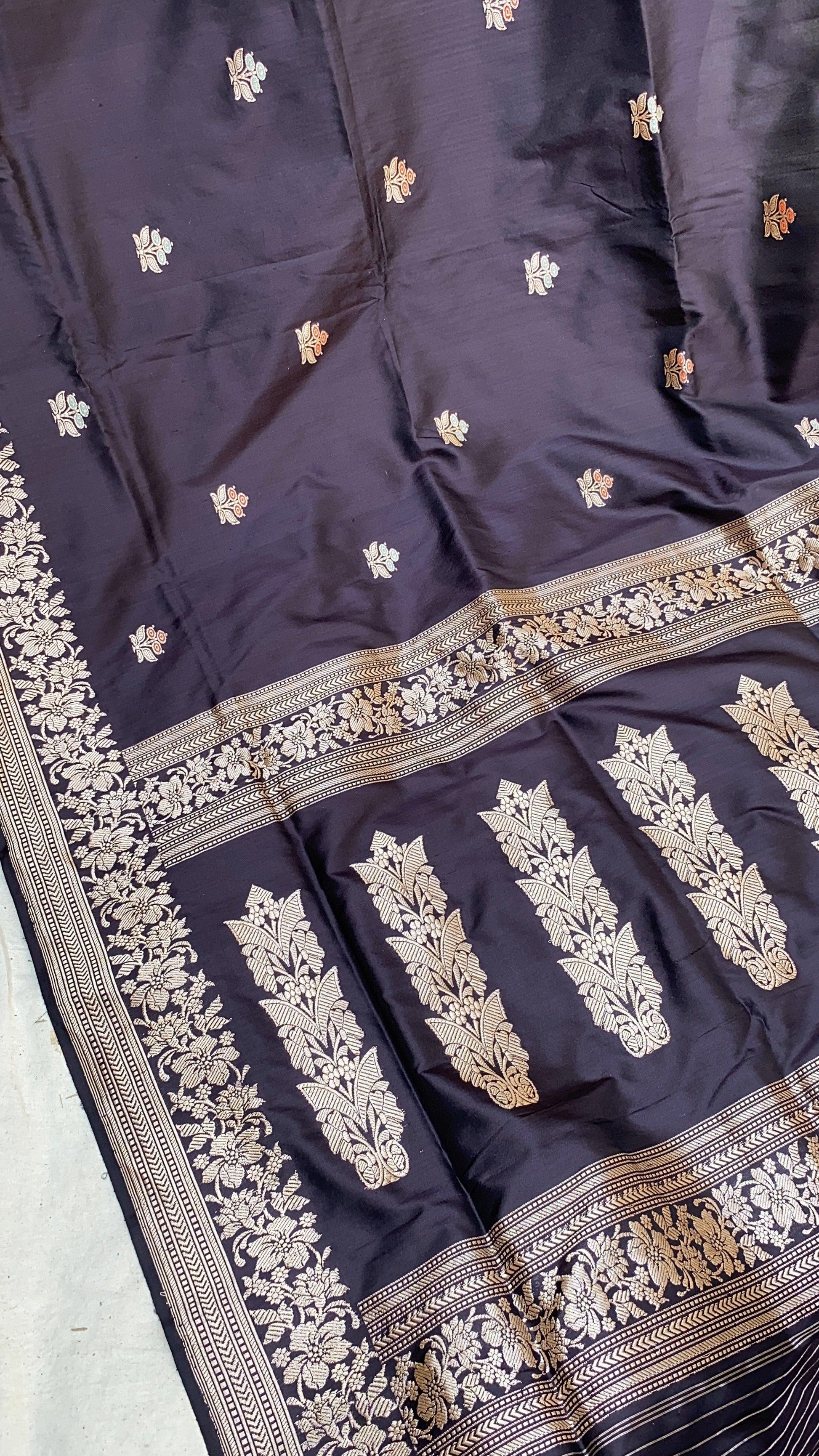 Elegant Black Handloom Kadhwa Banarasi Silk Sari by Shades Of Benares - banarasi - banarasi saree shop