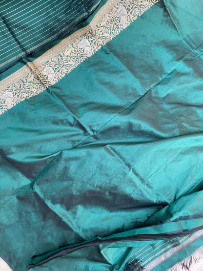 Elegant Bottle Green Banarasi Silk Saree with Minakari Shikargaah Weave by Shades Of Benares - banarasi - banarasi saree shop