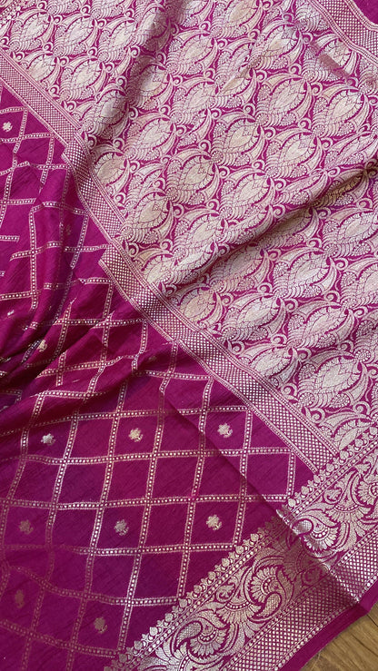 Elegant Charm: Pink Pure Moonga Silk Handloom Banarasi Sari by Shades Of Benares - banarasi - banarasi saree shop