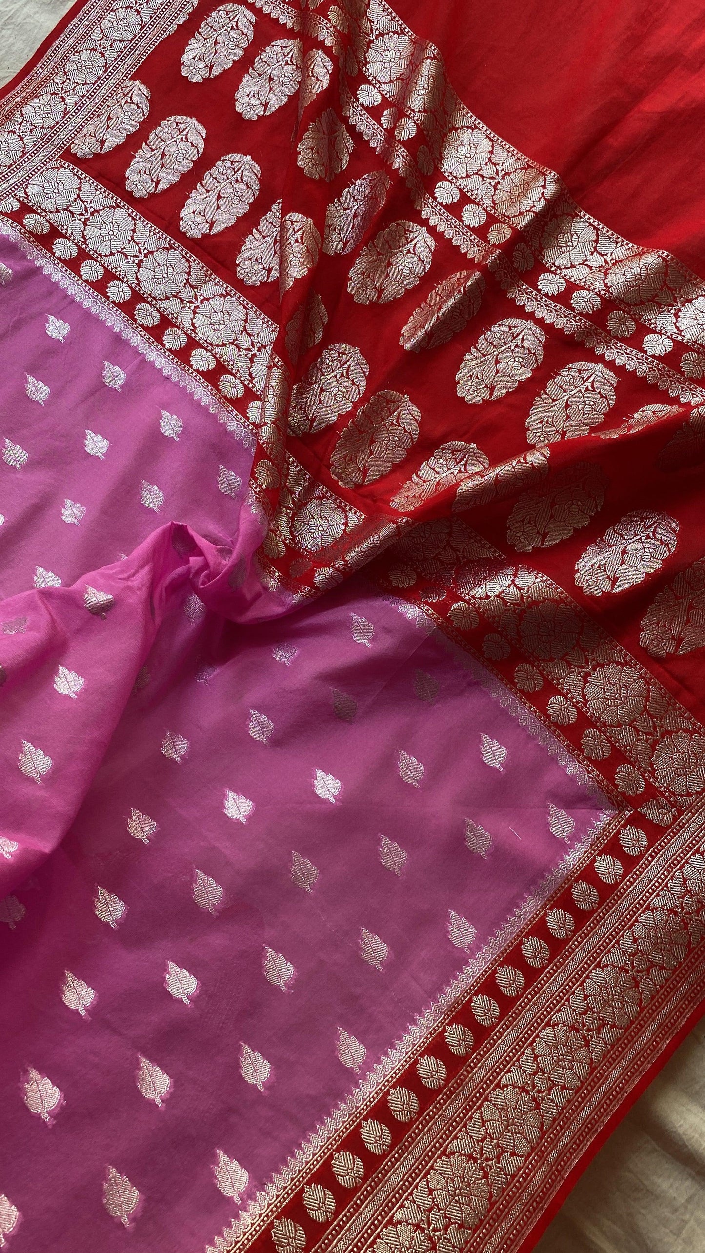 Elegant Handwoven Pink Pure Chiffon Banarasi Saree by Shades Of Benares - banarasi - banarasi saree shop