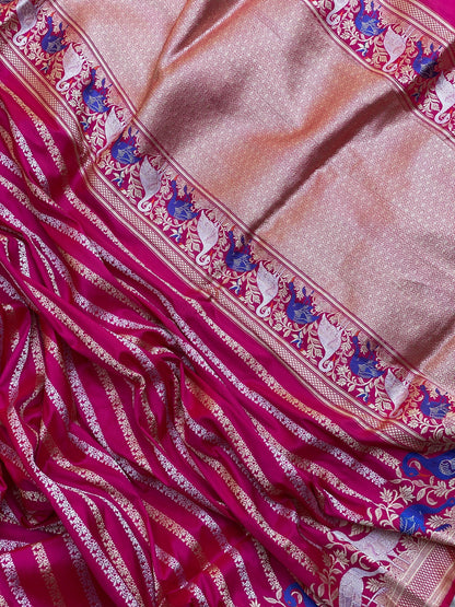 Elegant Pink Kadhwa Sona Rupa Saree | Exquisite Shikargaah Weave by Shades Of Benares - banarasi - banarasi saree shop